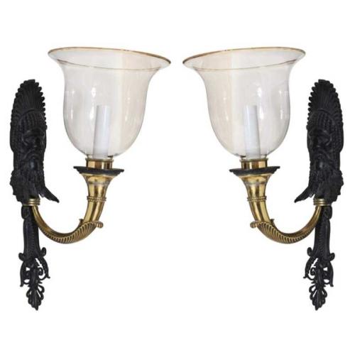 Unusual Pair of Bronze and Brass Sconces by E F Caldwell by American
