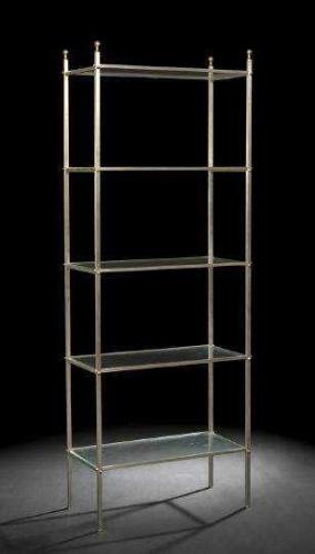 Pair of Polished Steel and Brass Etagere by 