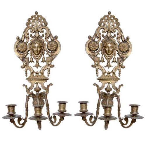 Pair of Bronze Classical Sconces by French