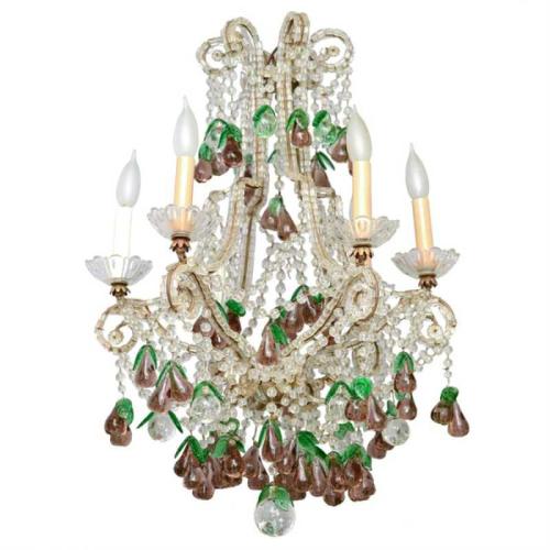 Crystal Beaded Chandelier, Decorated with Blown Glass Pears by Italian