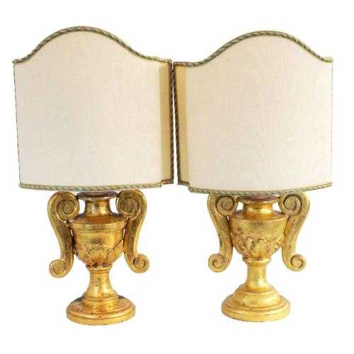 Pair 19th Century Giltwood Urn Lamps by Italian