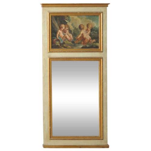 Trumeau Mirror with Early Oil Painting by French