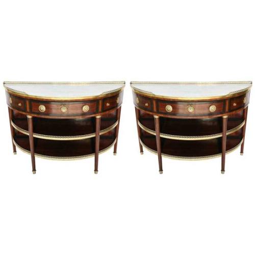 Pair of 19th Century French Demilune Dessert Consoles by French