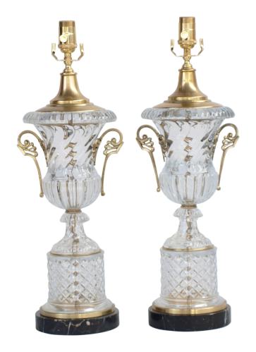 Pair of Baccarat Glass Urn-form Lamps by American