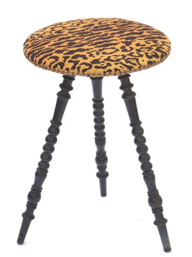 Victorian Turned Leg Tripod table with Upholstered Round Top in Leopard by English