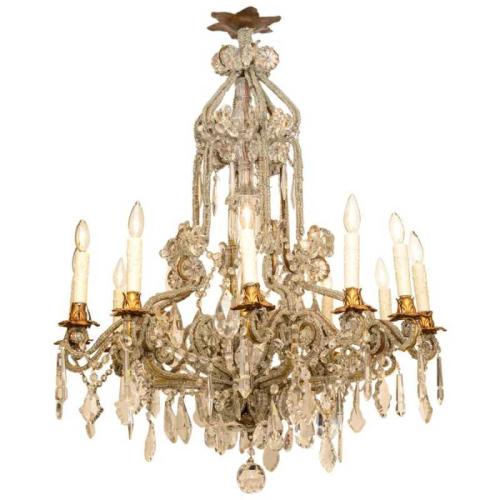 Spectacular Bead-Encrusted Twelve Light Chandelier by French