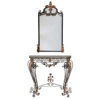 Polychromed Iron Mirror and Console by French