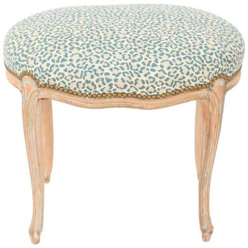 Oval Louis XV Stool with Pickled Finish by French