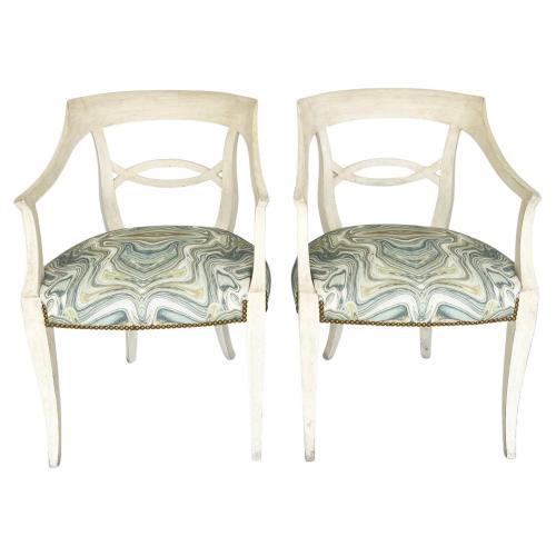 Pair of Painted Armchairs by Baker by 
