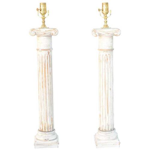 Pair of Column Lamps by Italian