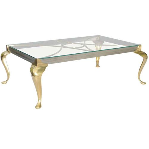 Polished Steel and Brass Coffee Table on Cabriole Legs by 