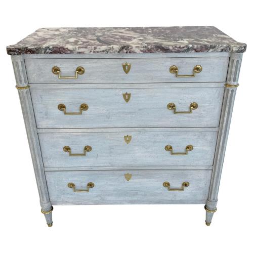 Painted Narrow Neoclassical Chest with Rouge Marble Top by Baker by American