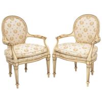 Pair of Painted and Parcel Gilt Italian Armchairs by Italian
