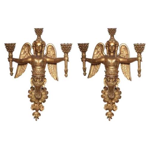 Pair of 18th/19th Century Giltwood Figural Sconces by Italian