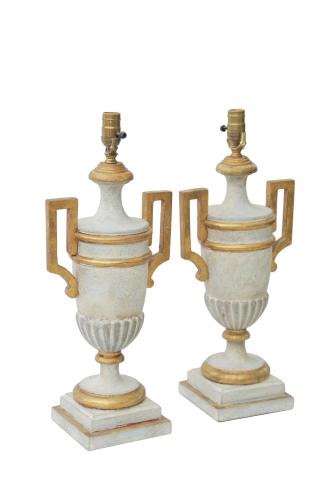 Pair of Painted and Parcel Gilt Urn Form Italian Lamps by Italian