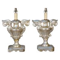 Pair of Silvergilt Pricket Base Urn Lamps by Italian