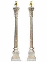 Pair of Silvergilt Column-Form Lamps by Italian