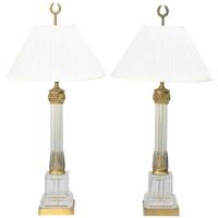 Pair of Fluted Glass Column Lamps by American