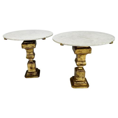 Pair of Palladio Accent Tables with Round Carrara Marble Tops by Italian