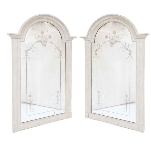 Pair of Late 19th Century Etched Mirrors in Painted Frames by Italian