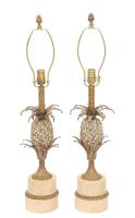 Pair of Gilt Metal Pineapple Form Table Lamps by 