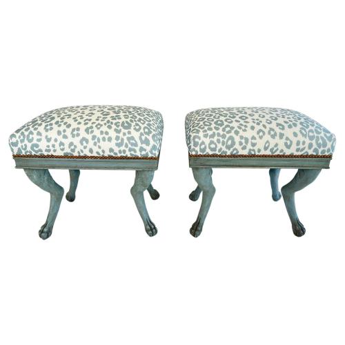 Pair of Painted Benches with Hock Legs and Paw Feet by 