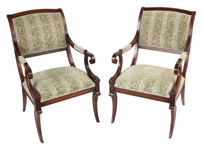 Pair of Vintage Mahogany English Regency Style Armchairs by Italian