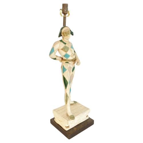 Single Handpainted Figural Harlequin Lamp by Marboro by American