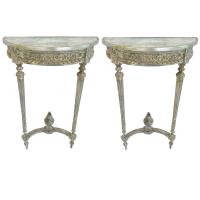 Pair of 19th Century Painted Demilune Consoles with Mirrored Tops by French