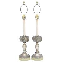 Pair of Carved Silvergilt Plume-Form Lamps by Italian