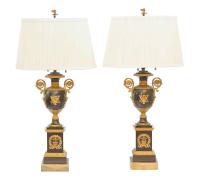 Pair of Early 19th Century Patinated Bronze and Ormolu Urn Lamps by French