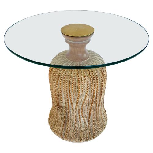 Tassel-carved Accent Table with Glass Top by Italian