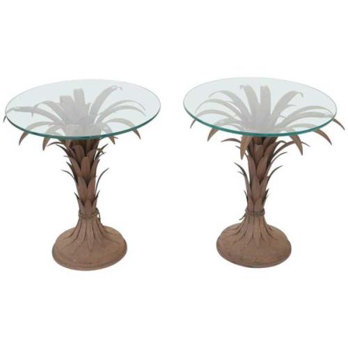 Pair of Iron Palm Accent Tables by Italian