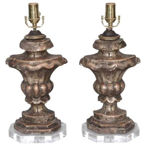 Pair of 18th Century Urn Fragment Lamps by Italian