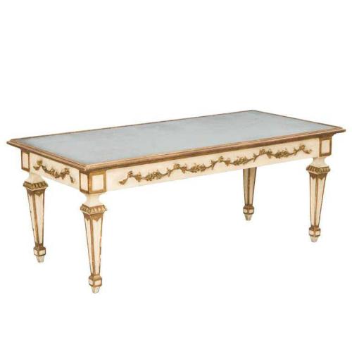 Painted and Parcel Gilt Coffee Table with Mirrored Top by Italian