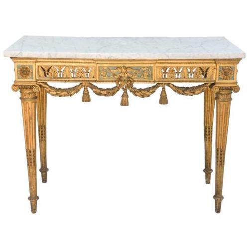 18th Century Giltwood Console with Carrara Marble Top by Italian