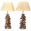 Pair of 19c. Black Forest Carved Lamps