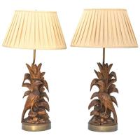 Pair of 19c. Black Forest Carved Lamps by German