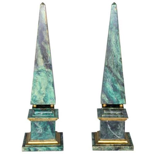 Pair of Faux Painted Italian Obelisks by Italian