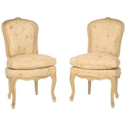 Pair of French Louis XV Poudresse Chairs by French