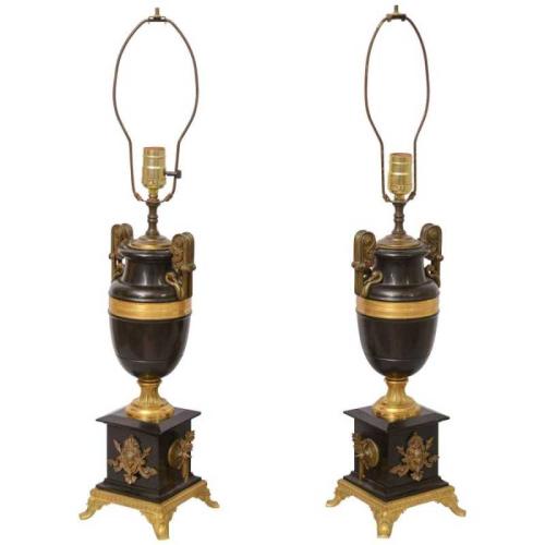 Pair of 19th Century French Neoclassical Urn Lamps by French