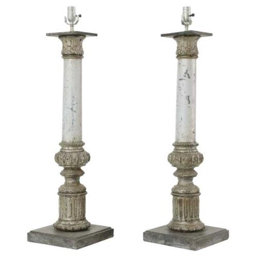 Pair of 19th Century Column Form Table Lamps by Italian