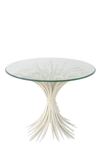White Painted Sheaf of Wheat Accent Table with Round Glass Top by Italian