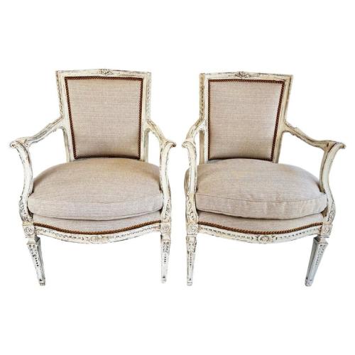 Pair of Uniquely Carved, Painted Italian Armchairs by Italian