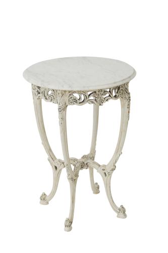 Painted Italian Carved Occasional Table with Round Carrara Marble Top by Italian