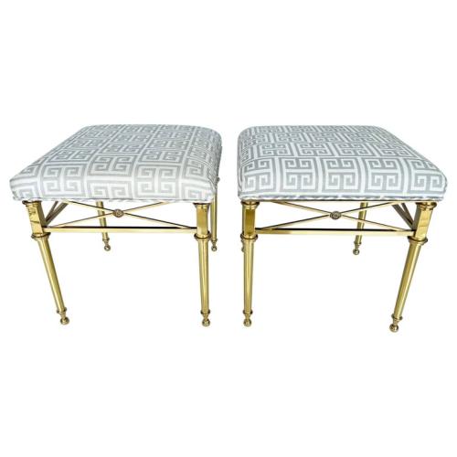 Pair of Mastercraft Style Polished Brass Stools by Italian