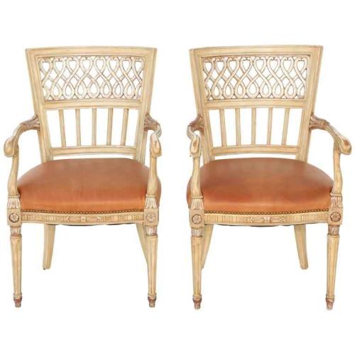 Pair of Painted and Parcel Silvergilt Italian Armchairs by Italian