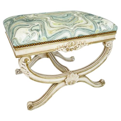 Vintage Painted Neoclassical Style Curule Bench by Italian