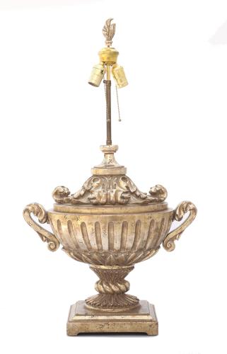 Elaborately Hand-carved Silvergilt Campana Urn-form Lamp by Italian