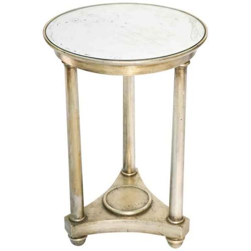 Round Table, in Empire Taste, of Silver Giltwood, Having Distressed Mirrored Top by 